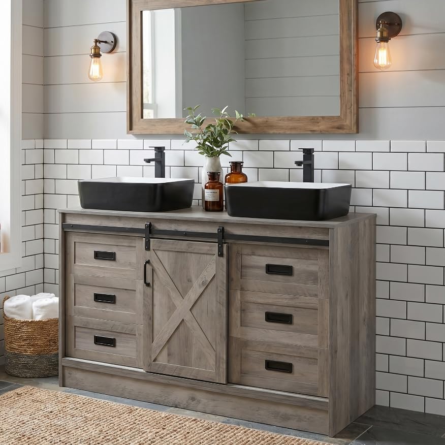 48 Barn Door Bathroom Vanity with 6 Drawers