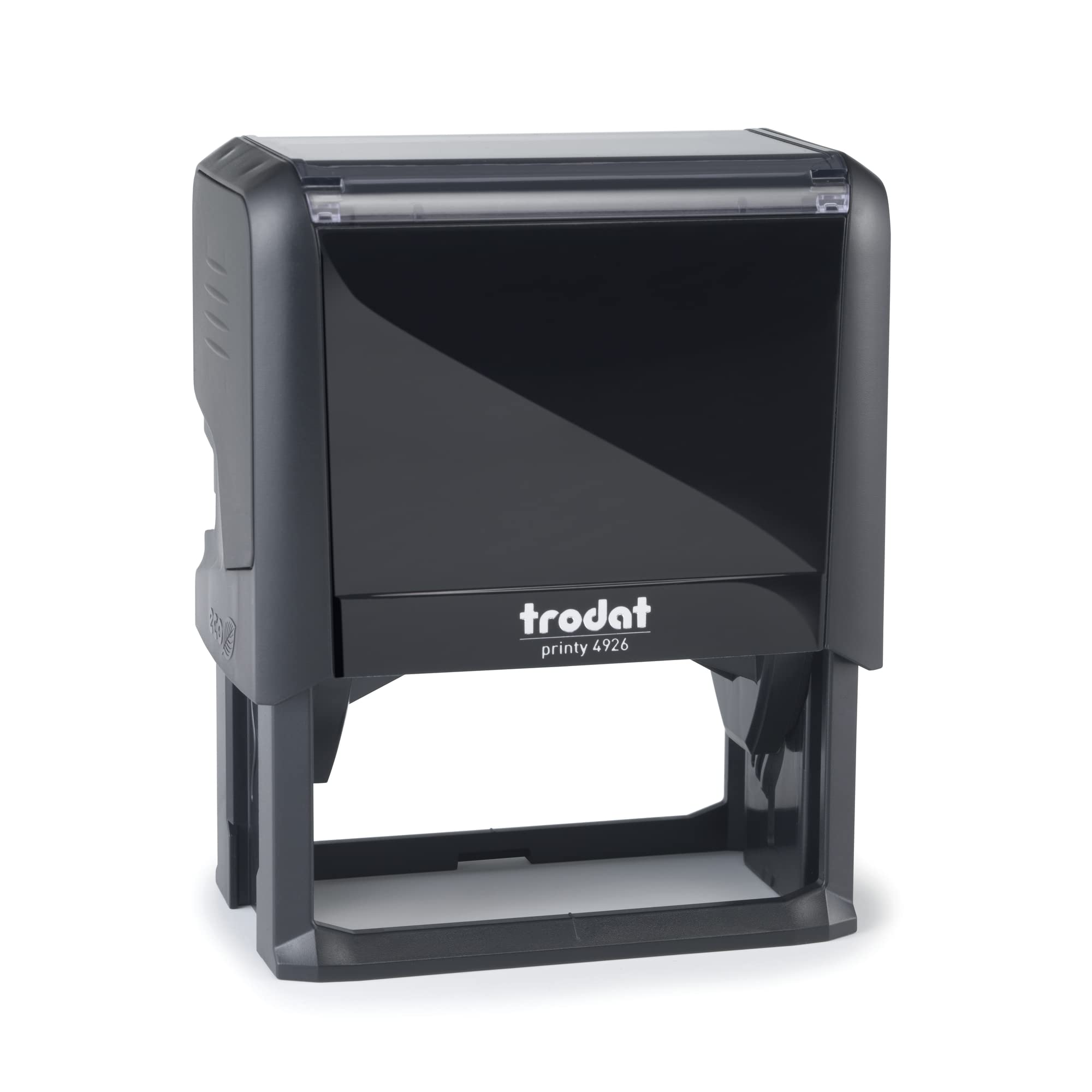 Trodat Printy 4926 Timbro Personalizzato Autoinchiostrante, Max 8 Righe, Dimensione Impronta Grande 75x38 mm, Nero, Cartuccia Inchiostro Nero, Ideale per Grandi Superfici, Shopper, Carte da Pacco