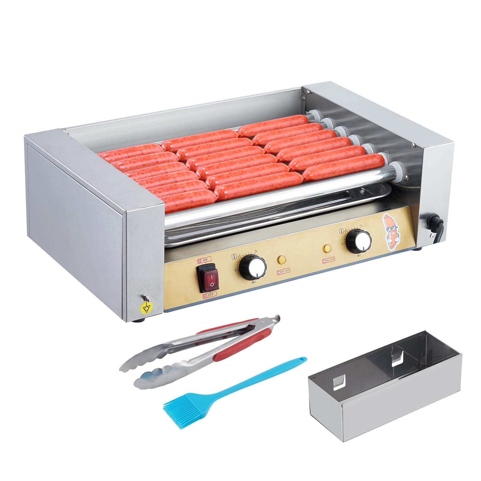 Hot Dog Roller - Sausage Grill Cooker Machine, Stainless Steel Hotdog Roller Grill With Removable Drip Tray, Dual Temp Control, Hot Dog Machine for Home Commercial Party (7 Roller 1050W)