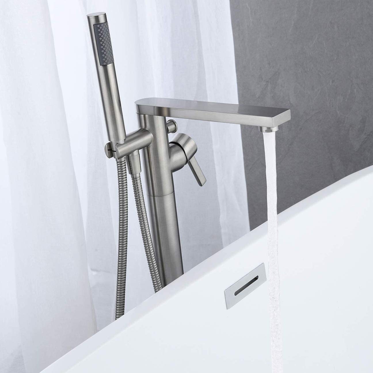 Système de Douche, robinetterie de Baignoire sur Pied, robinetterie de Salle de Bain monocommande en Laiton Noir avec douchette, Ensemble de Douche de Luxe, Nickel brossé