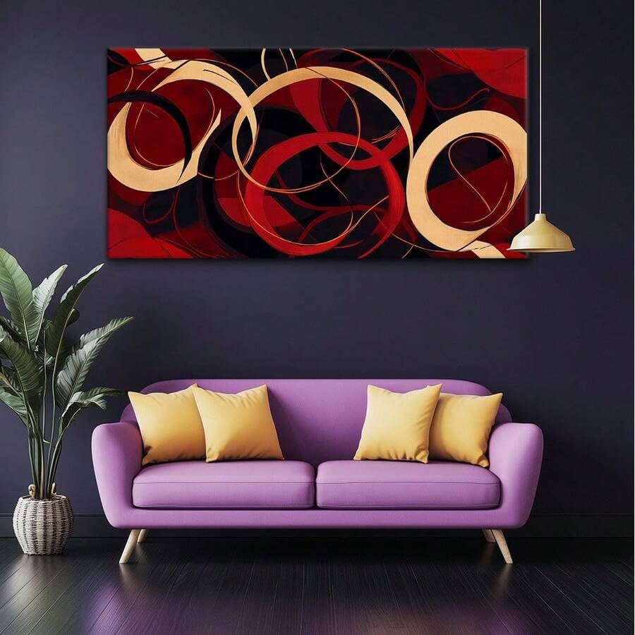 Décoration murale moderne cercles rouges et dorés pour sublimer votre cocon - 4
