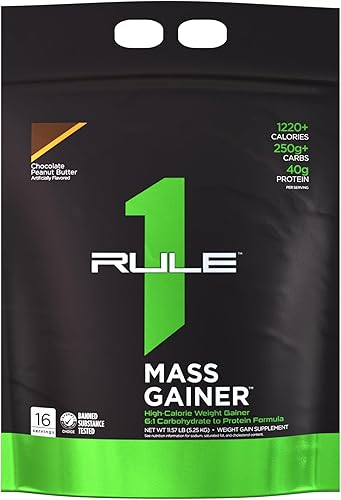 Miniatura 1 de Rule 1 Ganador de masa R1, dulce de chocolate - 5.73 libras - 1.41 oz de proteína de suero de leche con relación de carbohidratos a proteína 61 - 8