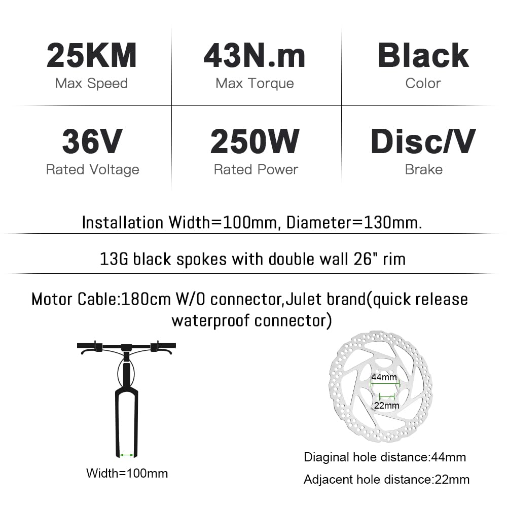 YOSE POWER - Kit di conversione per Ebike 36 V250 W 26”, per motore anteriore per bicicletta elettrica, controller integrato con batteria Hailong 36V 18Ah
