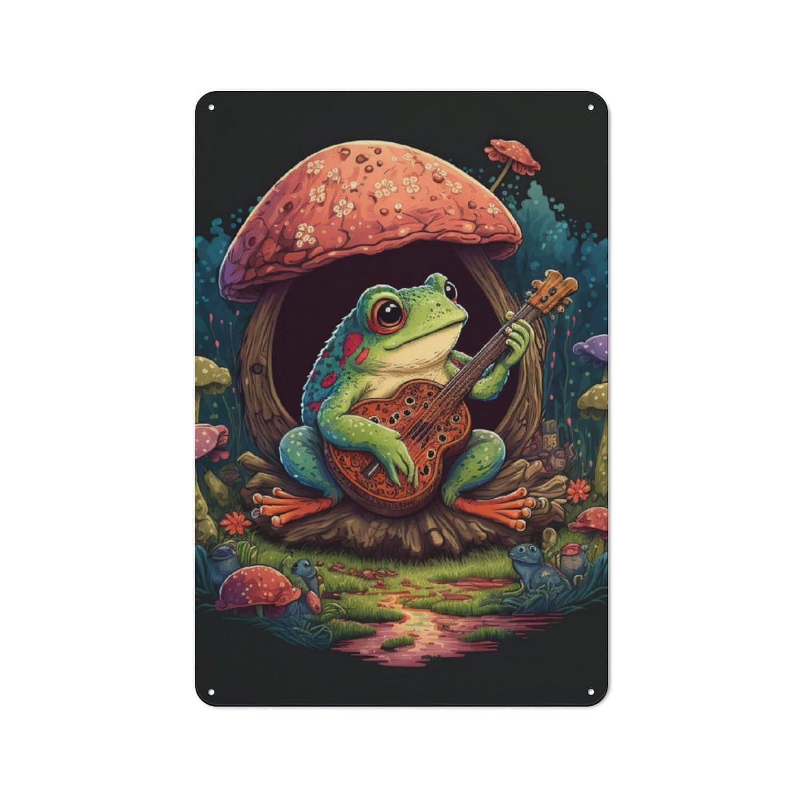 Junmoney Frog Playing Banjo Country Style Kitchen Metal Sign 30X20cm Featuring Diner Style Decor For Kitchen, Cafe, Pantry Or Dining Room