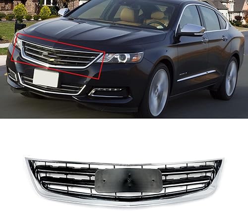 MIC Parachoques delantero superior parrilla compatible con Impala 2014-2020, cromo y negro