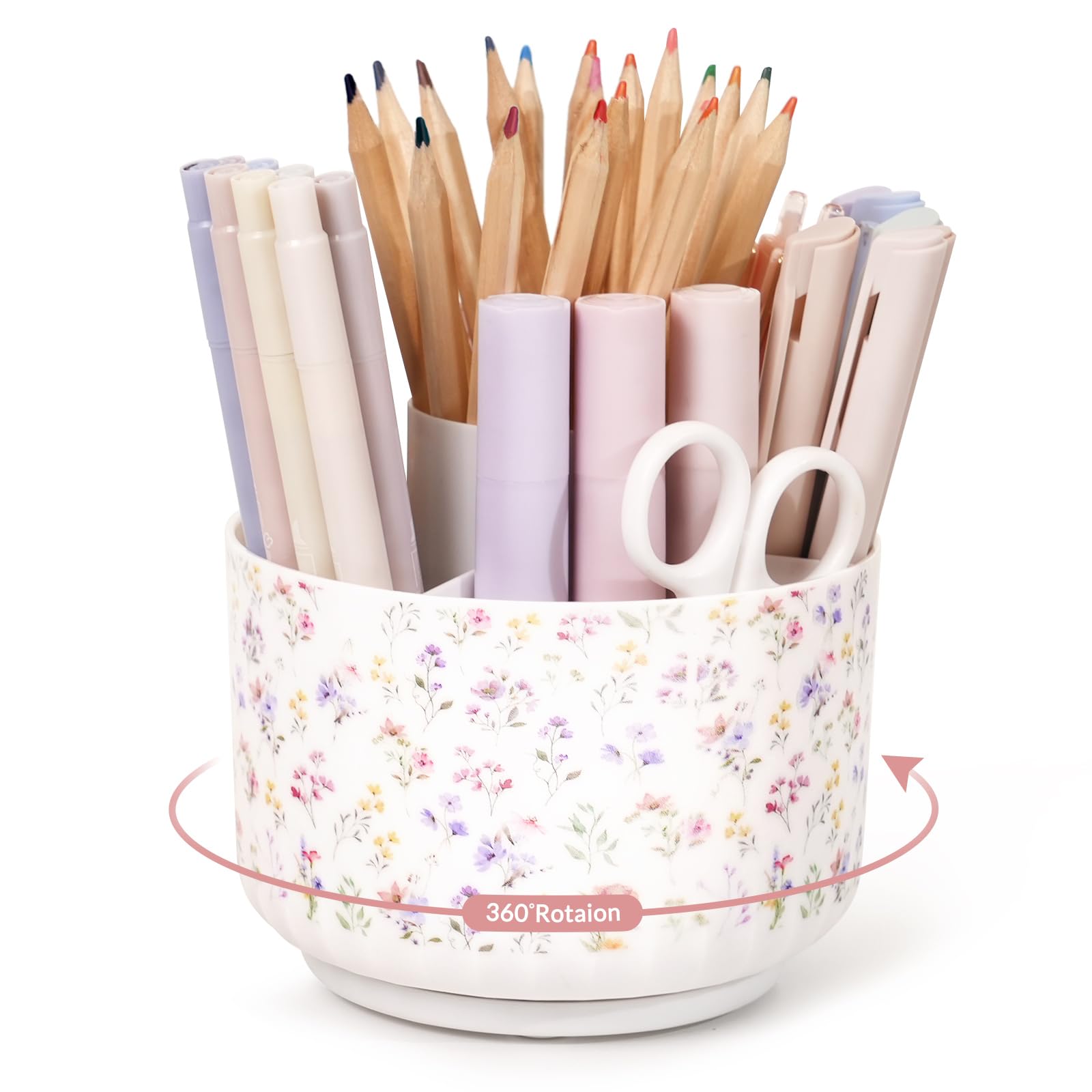 SKYDUE Rotating Pencil Pen Holder for Desk, Pencil Cup with 5 Slots