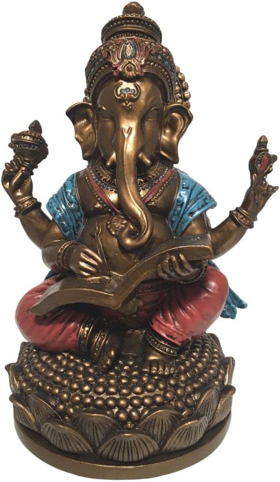 Ancient Treasures Ganesh Writing the Mahabharata Statue, Bronze and Color