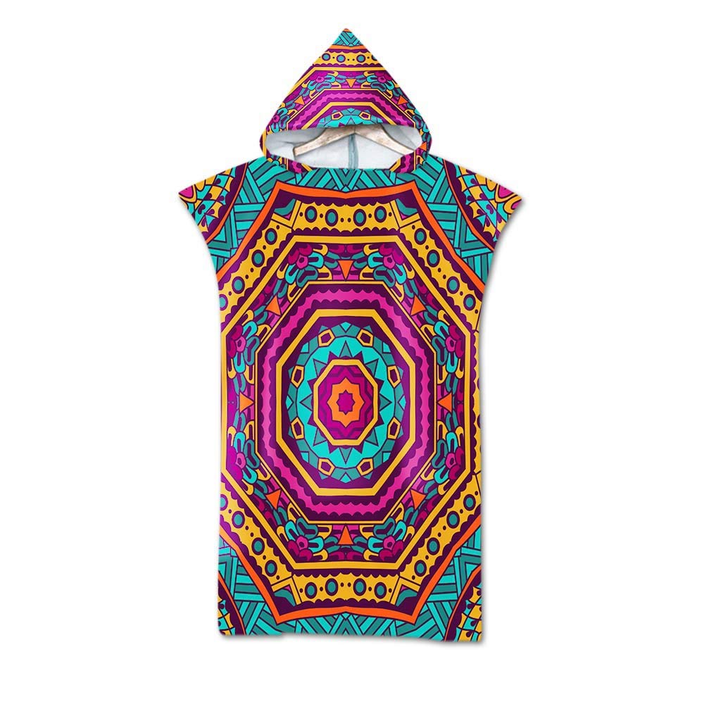 FANSU Boho Changing Robe Poncho, Large Microfiber Beach Towel Hooded Bathing Compact Blanket with Hood for Surfing Swimming Wetsuit Adult Woman & Man (75 * 110 cm,Vintage 3)