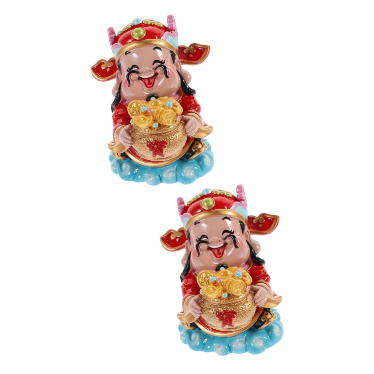Alipis 2 Stück des Reichtums Ornamente Büro Heimdekorationen Dekorative Cartoon Statuen Innendekoration Chinesisches Maskottchen Wencaishen Glück Kuchen Topper Auto