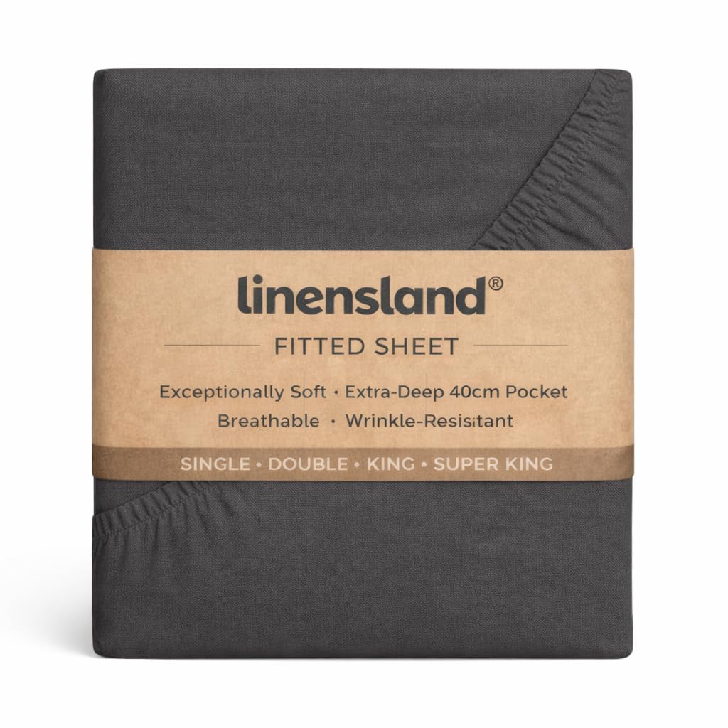linensland® Fitted Sheet - 16 Inch Deep Pocket (40 cm) - Easy-Care Soft Microfibre - Resistant to Shrinkage and Fading (Single, Charcoal)