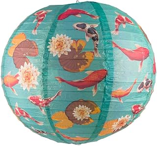 PaperLanternStore.com 14 Inch Japanese Koi Fish Patterned Paper Lantern by Quasimoon