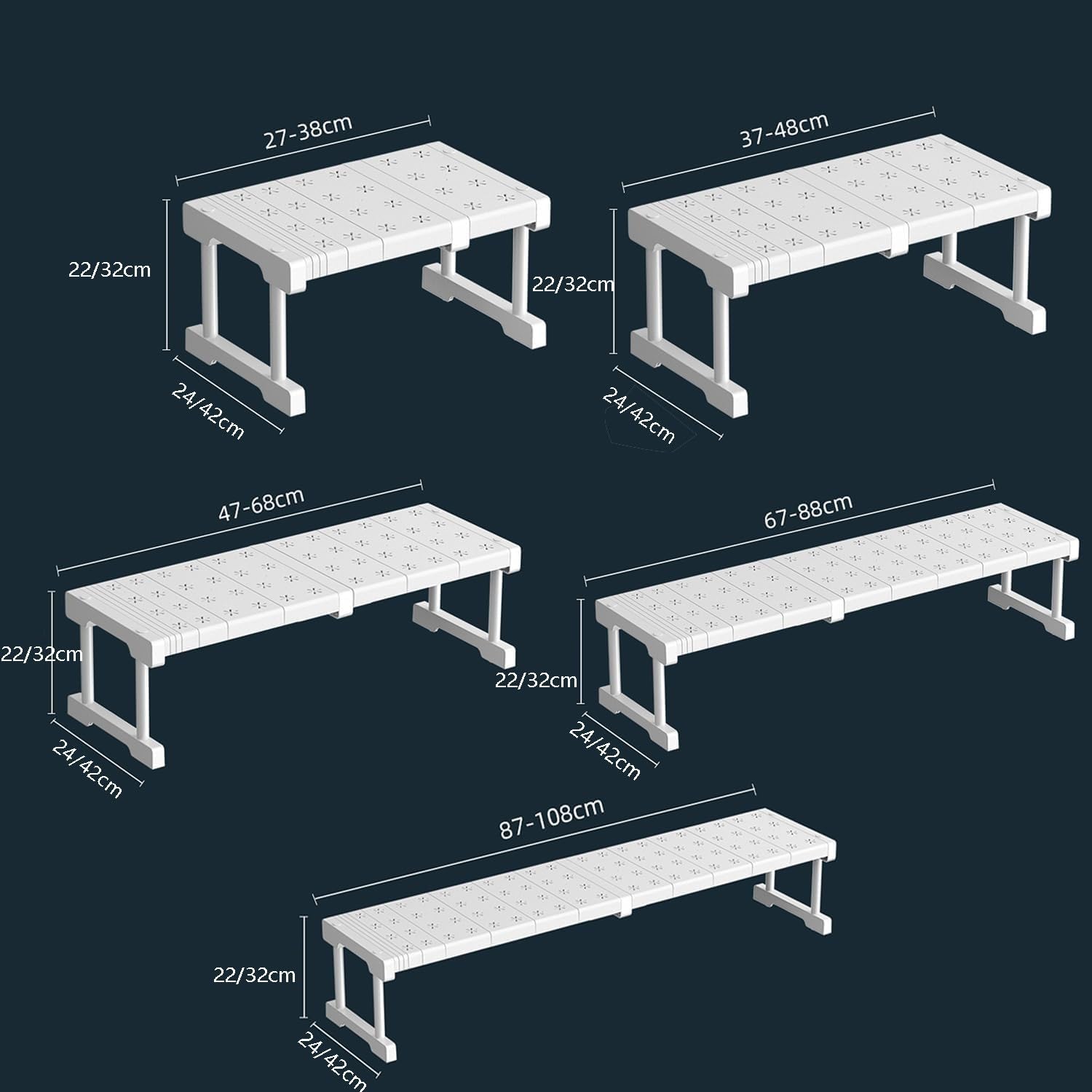 REHOOF Separador De Estantes Expandibles para Armario,Baldas Armario Interior,Organizador De Almacenamiento Armario Resistente,Estante Separador De Tensión para Cocina,Dormitorio W42cm,L67-88×H32cm