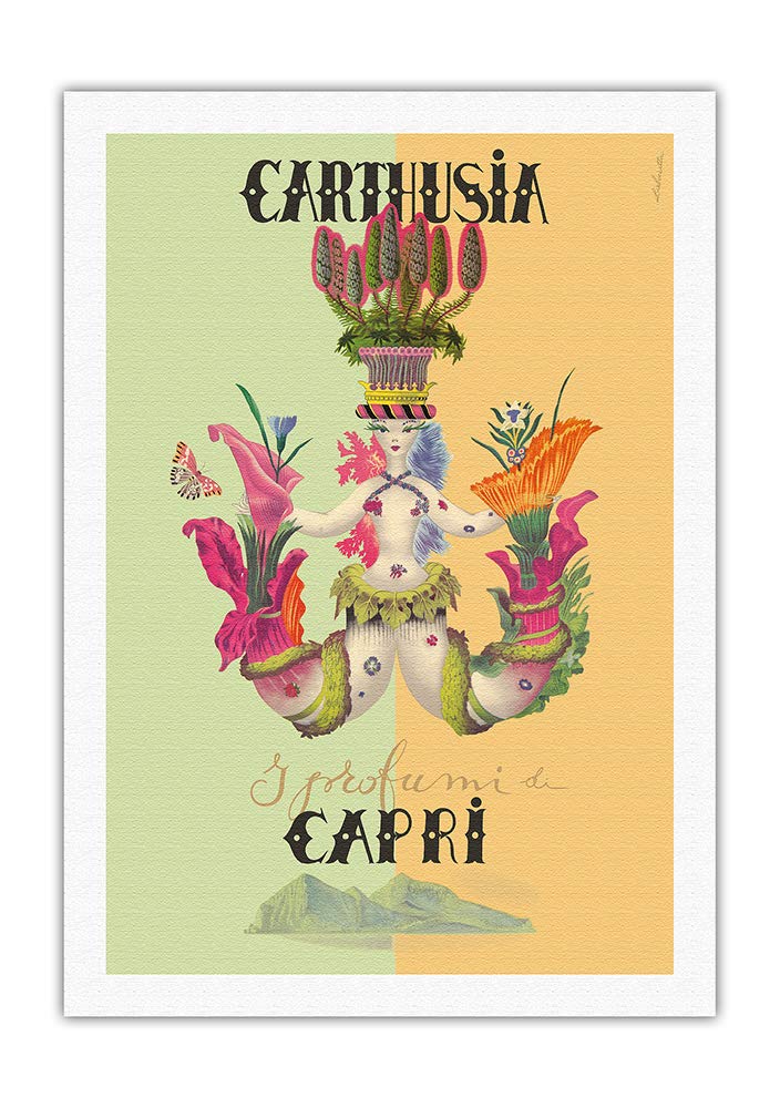 Mermaid of Capri - Carthusia Perfumes - Vintage Advertising Poster by Mario Laboccetta c.1962 - Fine Art Rolled Canvas Print 27in x 40in