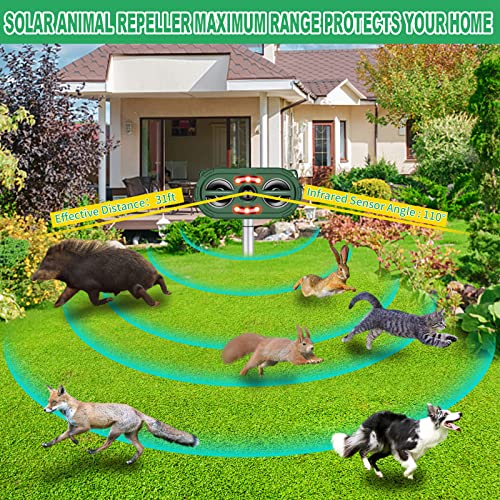 Solar Ultrasonic Animal Repeller, Power Animal Repeller Outdoor With Pir Motion, Waterproof Ultrasonic Pest Repeller Cat Repellent, Squirrel, Fox, Deer Deterrent With Led Light Alarm For Garden #TOP4