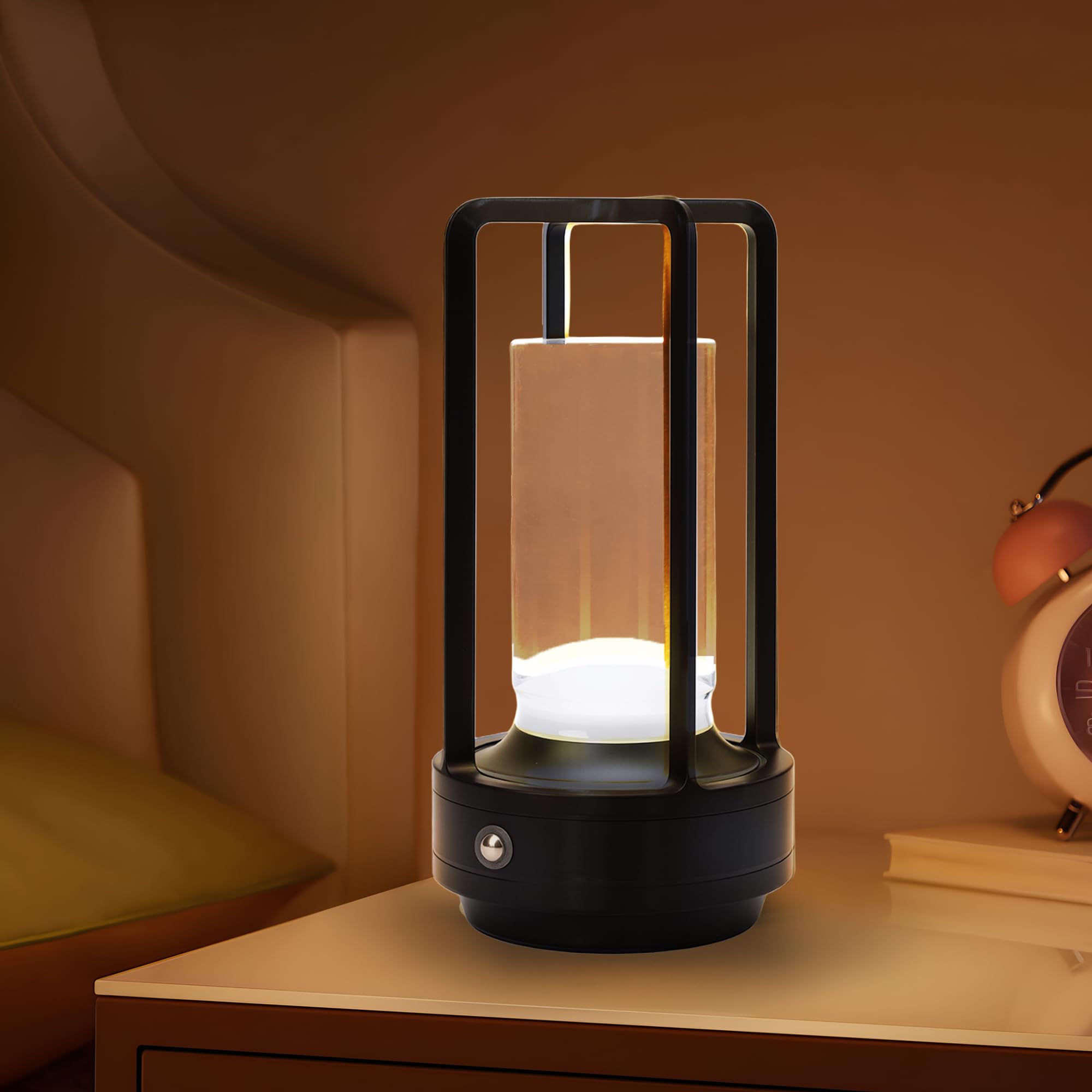 MEKOTRIN Rechargeable Cordless Table Lamp, Portable Bedside Lamp Night Light with Touch Control, 3 Color Modes & Stepless Dimming, Battery Operated Powered Light for Bedroom Indoor Outdoor, Black