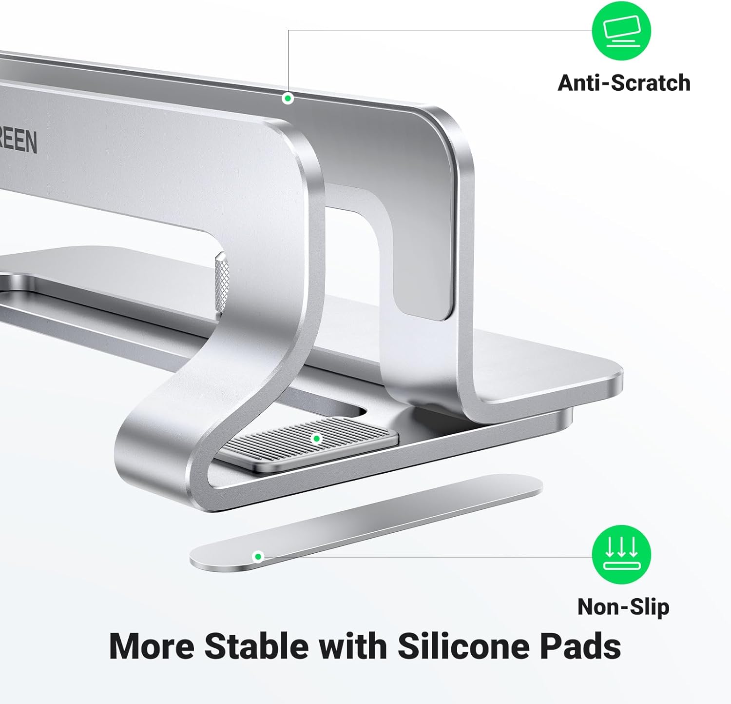 UGREEN Vertical Laptop Stand Holder for Desk Compatible with MacBook Pro, MacBook Air Stand Vertical Aluminum Adjustable for Up to 17.3 Inch Gaming Laptop, Silver