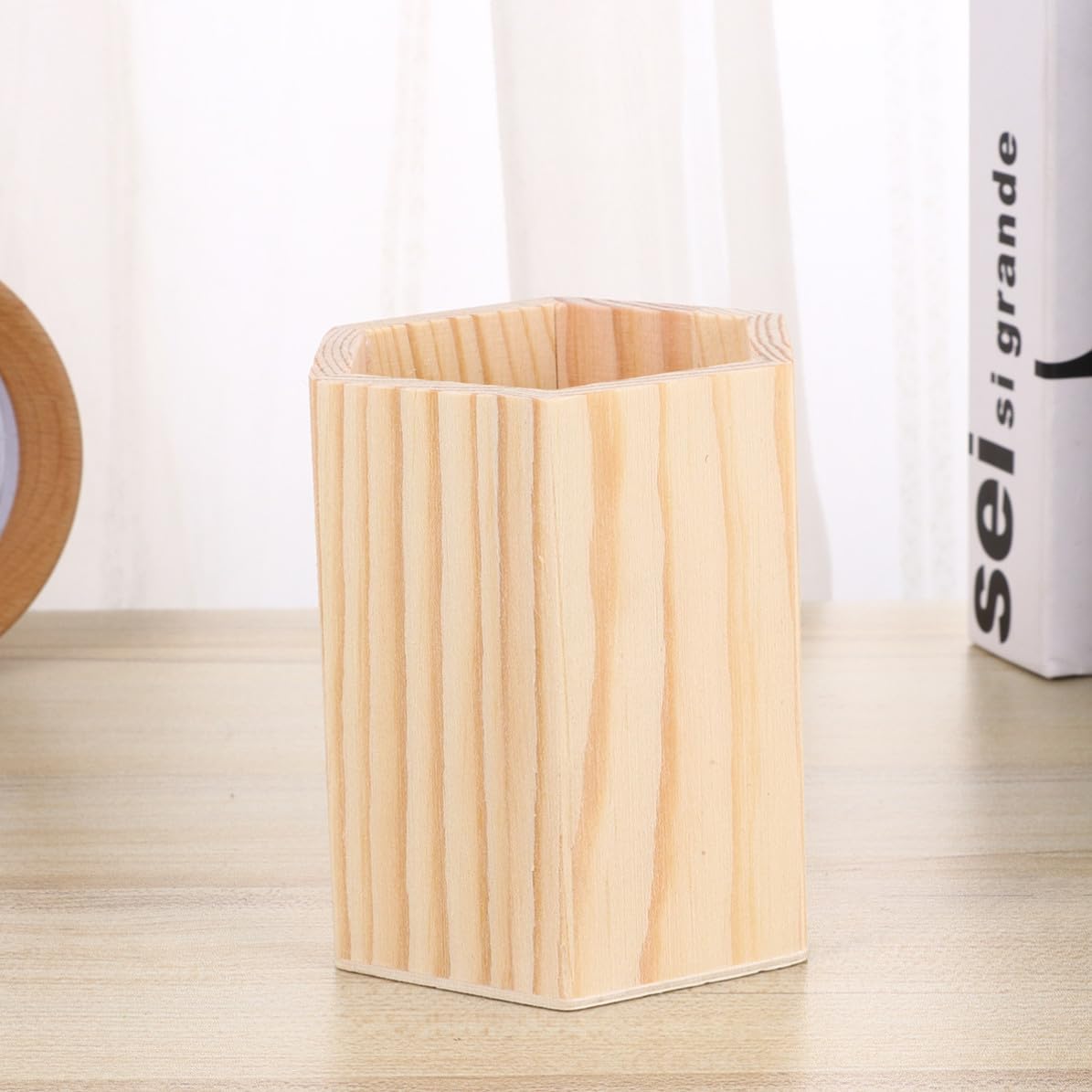 COHEALI 8 Piezas Portalápices Multiusos de Madera Beige Diseño Hexagonal, Resistente al Desgaste y Alto para Oficina y Proyectos de Manualidades