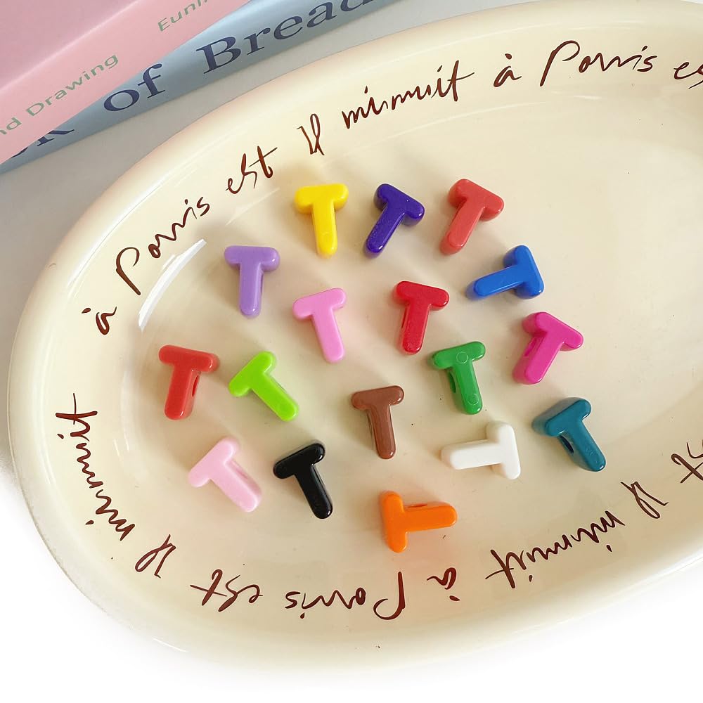 DanLingJewelry Approx 200Pcs Random Opaque Acrylic Letter T Large Hole Beads Colourful Alphabet Letter European Beads for DIY Keychains Necklaces Making — image 1