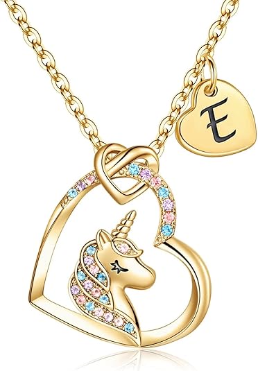 STORUP Unicorn Gifts for Girls Necklace - Heart Initial Unicorn Necklace for Girls Jewelry Initial Necklaces for Girls Gifts Birthday Gifts for Girls Unicorn Gifts