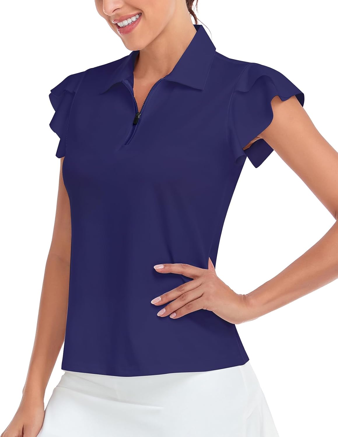 Soneven Womens Petal Sleeve Golf Shirts Moisture Wicking Lady Golf Apparel Print Tennis Sport T Shirt