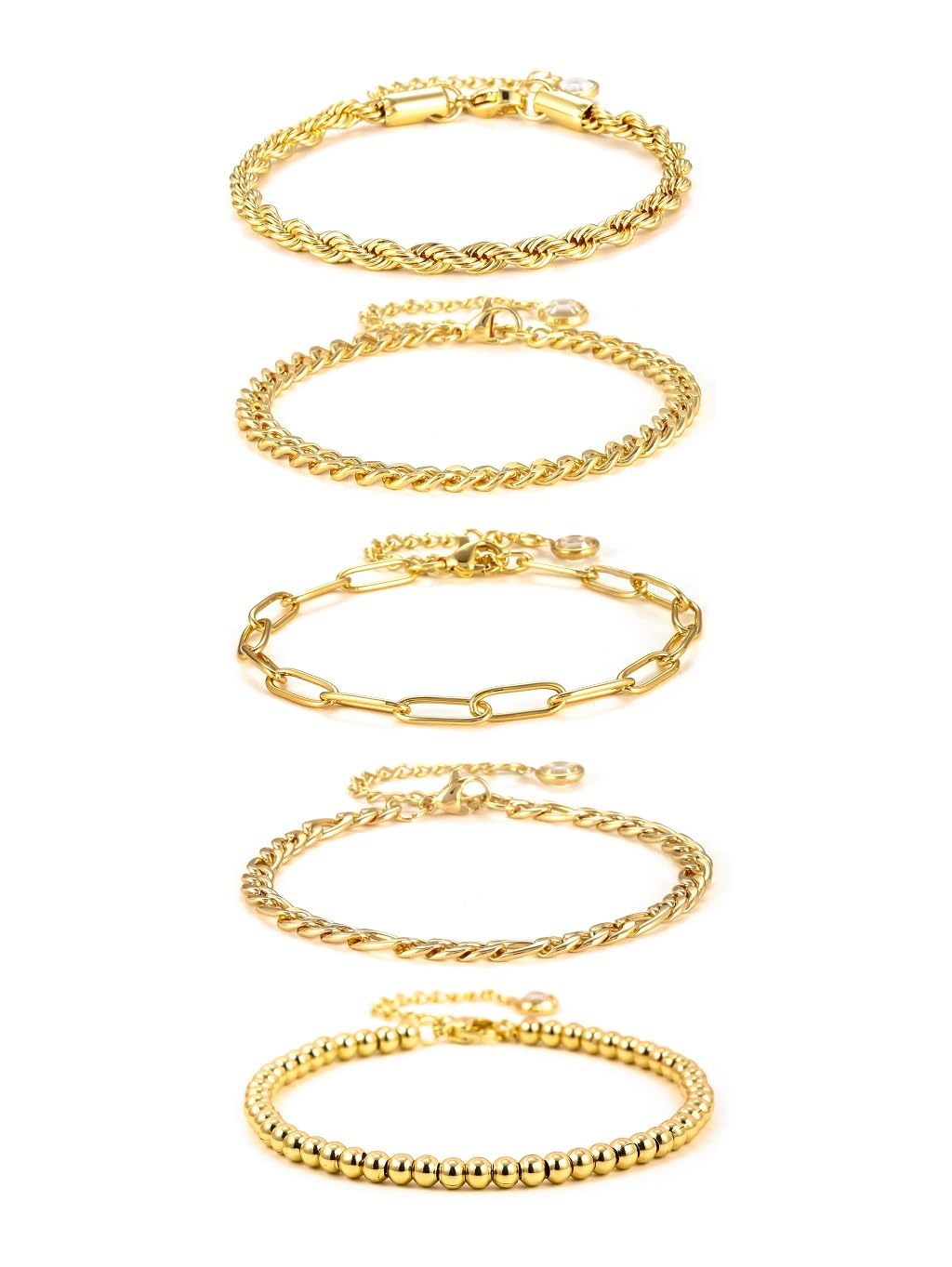 Jwicklirrng-Waterproof Gold Bracelets Set for Women Trendy, Dainty 14K Real Gold Plated Jewelry Fashion Stackable Tennis Beaded Figaro Herringbone