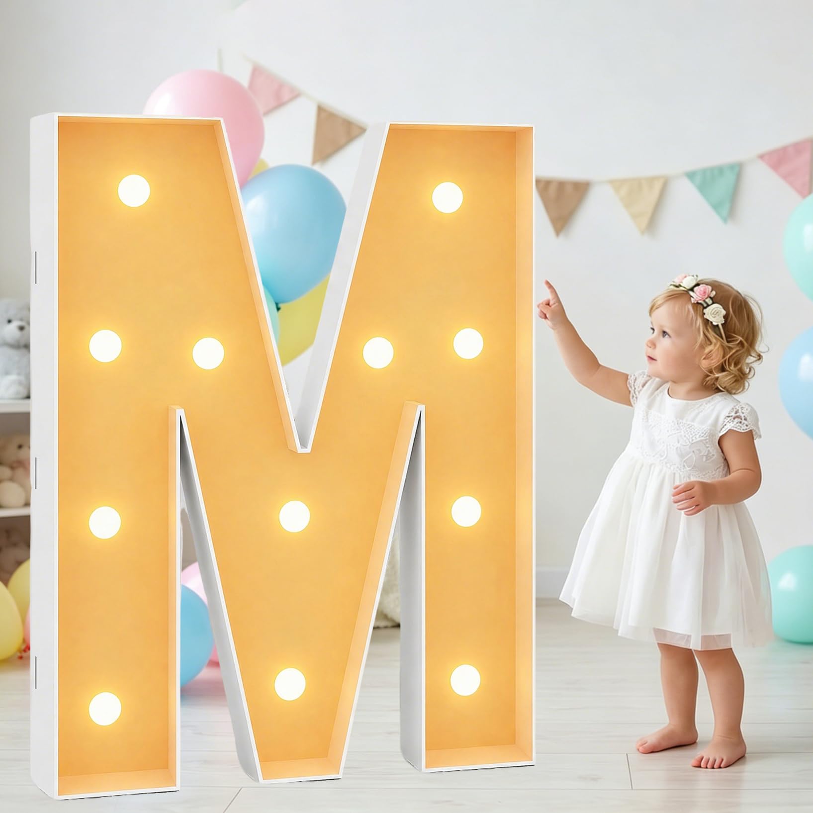 Large Marquee Light Up Letter M Party Decor, LED Foam Board Mosaic Frame Light Sign Birthday Wedding Backdrop Graduation, 100cm-3.3ft