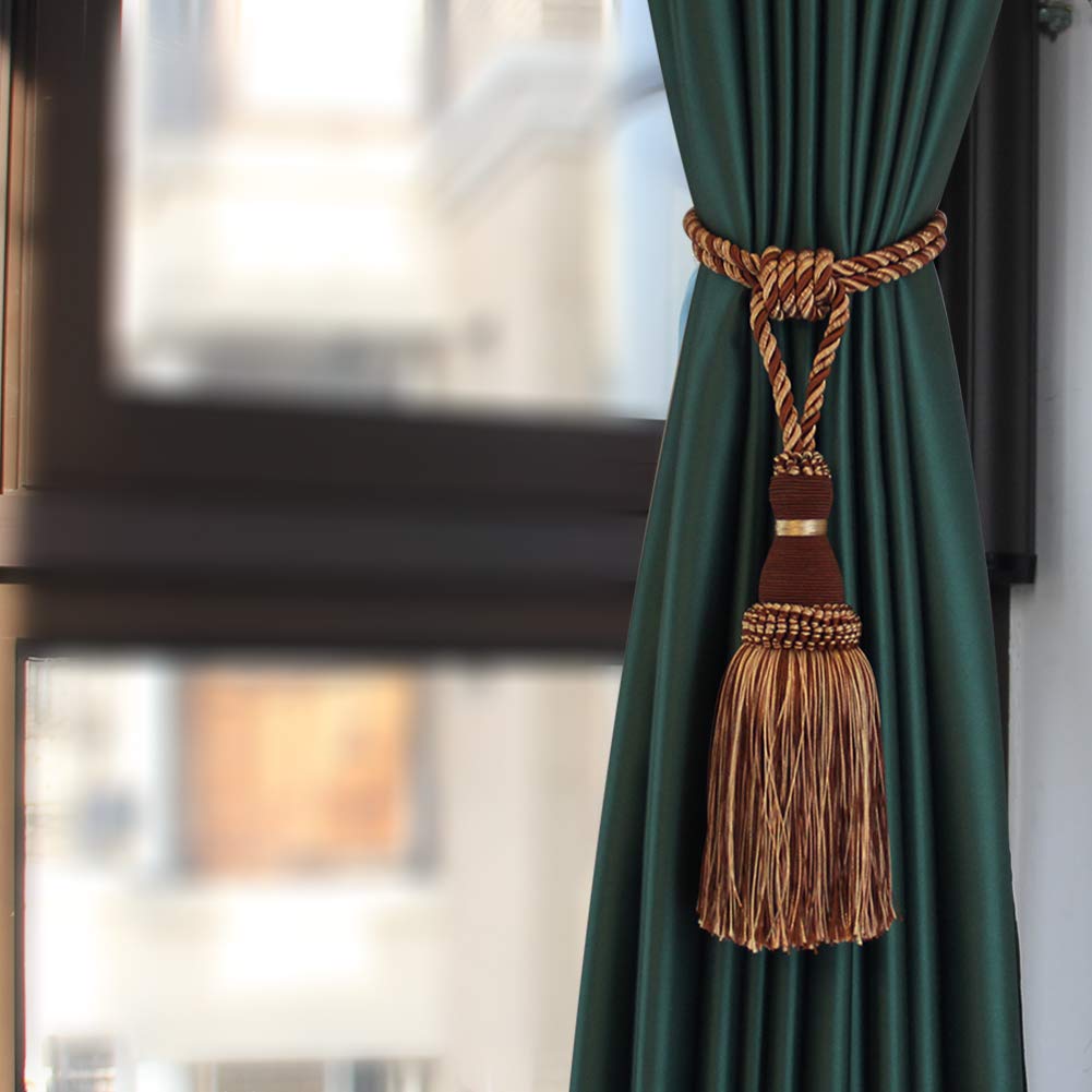 BEL AVENIR Dekorative Vorhang-Raffhalter, handgefertigt, elegant, Seilbänder, Quasten, Raffhalter für Vorhänge (helles Kaffeebraun, 4)