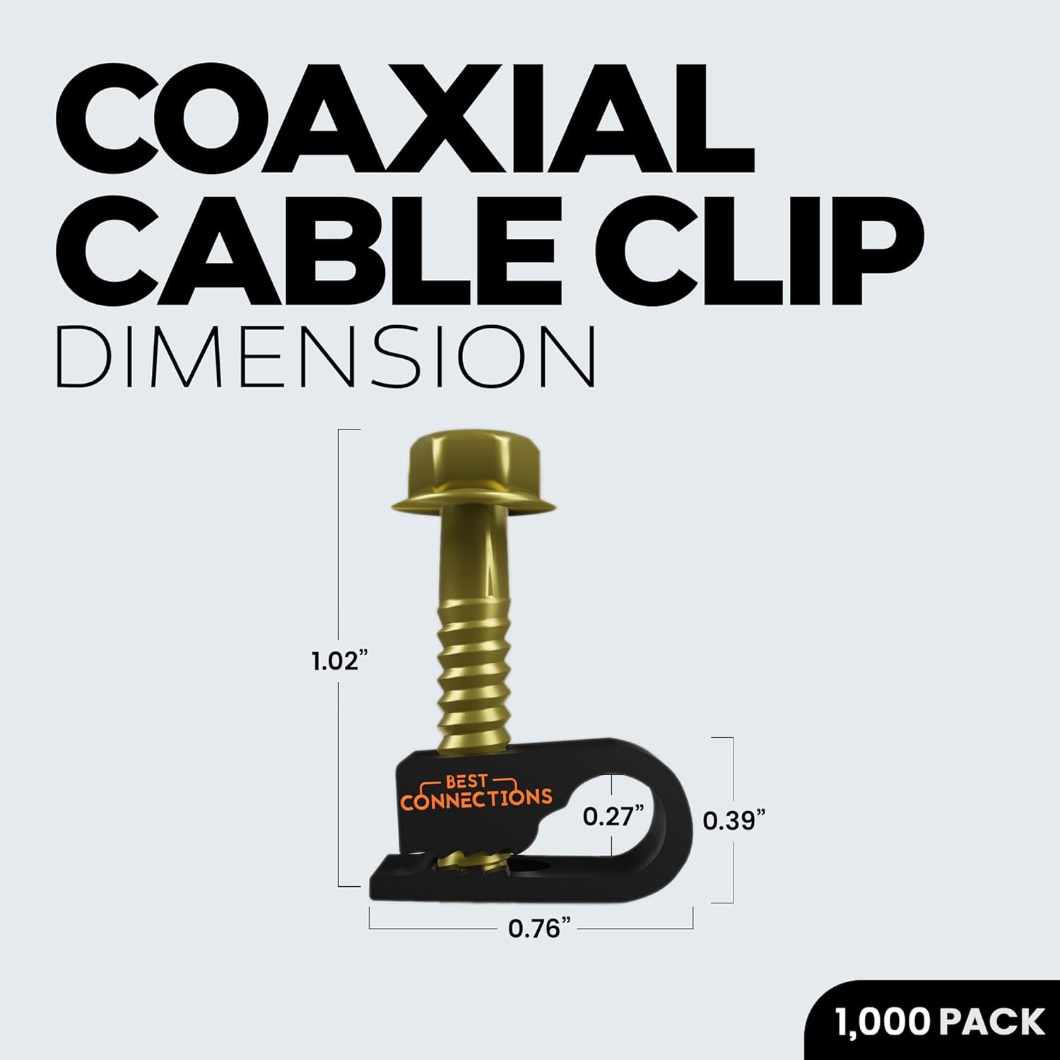 BEST CONNECTIONS Coaxial Cable Clips with Pre-Inserted Screw (1,000 Pack) – Black Single Cable Mounting Clamps for Coax Cable (RG6, RG59) and Ethernet Cable – Cord Fastener/Strain Relief Clip