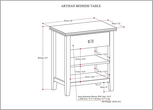 Miniatura 38 de SIMPLIHOME Mesita de noche artesanal de madera maciza de 24 pulgadas de ancho, contemporánea, color negro, para sala de estar y dormitorio Negro