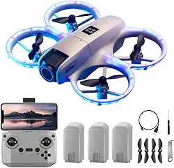 Mini Drone com Câmera 4K, Drone Portátil com 3 Baterias, Desvio Inteligente de Obstáculos, Rastreamento de Alvos, Estabilização por Fluxo Óptico, Giros de 360°, Adolescentes e Adultos