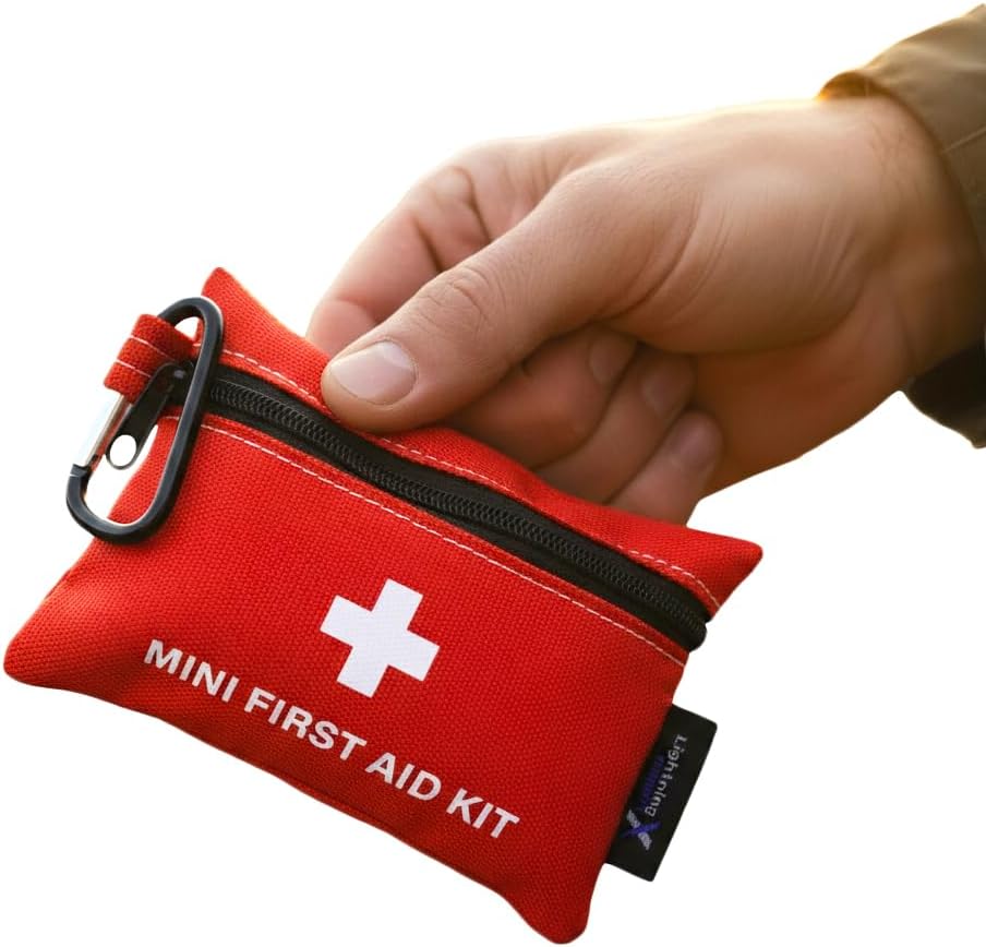 Lightning X Mini First Aid Kit – Compact 20 Piece Emergency Medical Kit with Carabiner | Portable Water Resistant Travel First Aid Pouch for Hiking, Camping, Car, Backpack, Outdoor Survival