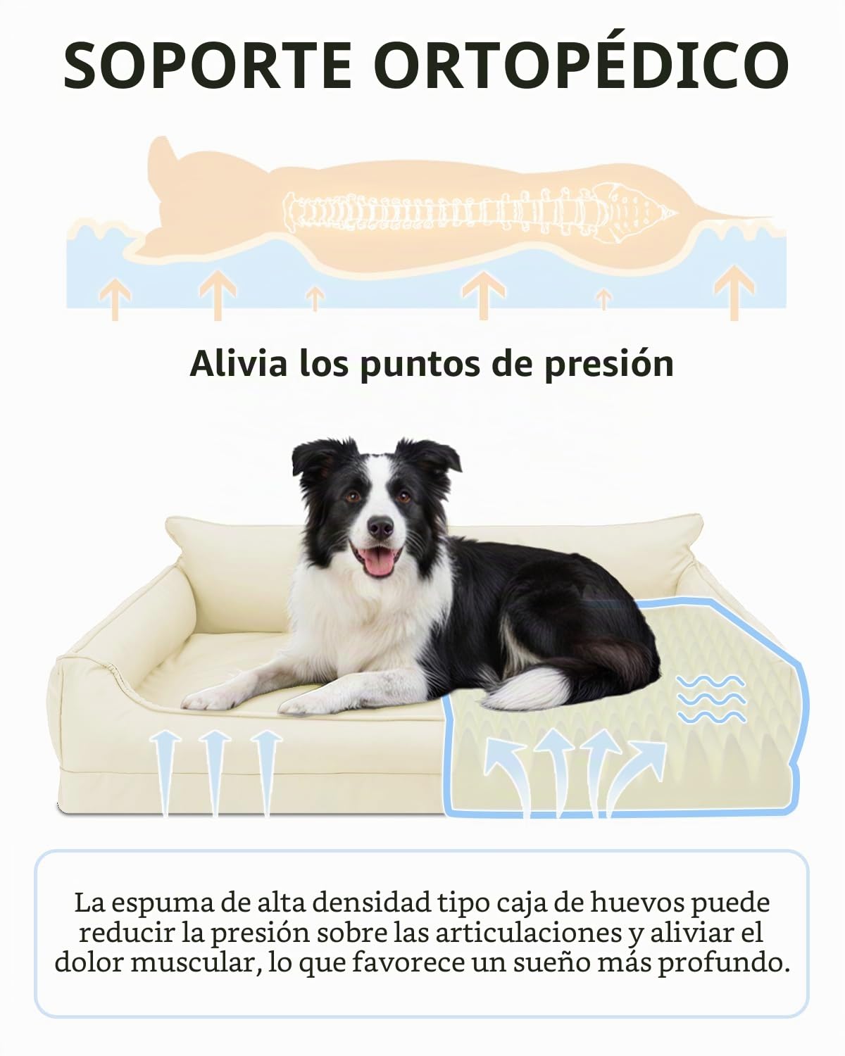 Ortopédica Cama Perro Grande–111x81cm, Beige Cuero Sintético Impermeable | Sofá Perro Desenfundable y Lavable, Cama para Perros 4 bordes altos, Colchon Perro Antideslizante