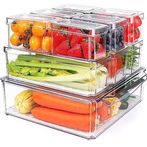 Yoawllty 10 Pack Fridge Organizers and Storage Stackable Refrigerator Pantry Organizer Bins with Lids Clear Plastic Food Storage Bins for Kitchen Fridge Organizer