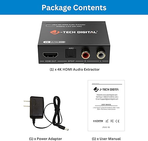 Miniatura 7 de Extractor de audio HDMI 4K 60Hz HDMI a óptico SPDIF + RCA, compatible con HDMI ARC Dolby Digital DTS CEC HDCP 1.4 por J-Tech Digital [JTD4KATSW]
