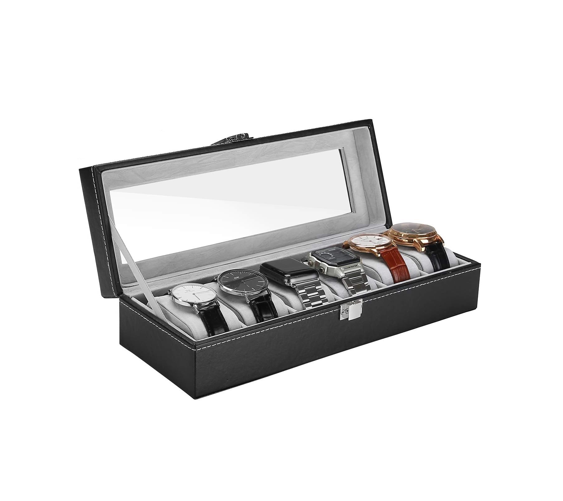 DOLIVA Watch Storage Box For Mens and Womens PU Leather Watch Collection Display Case Organizer Watch Box Holds 6 Slots of Watches (B0D54DVHHL) Amazon Price History, Amazon Price Tracker