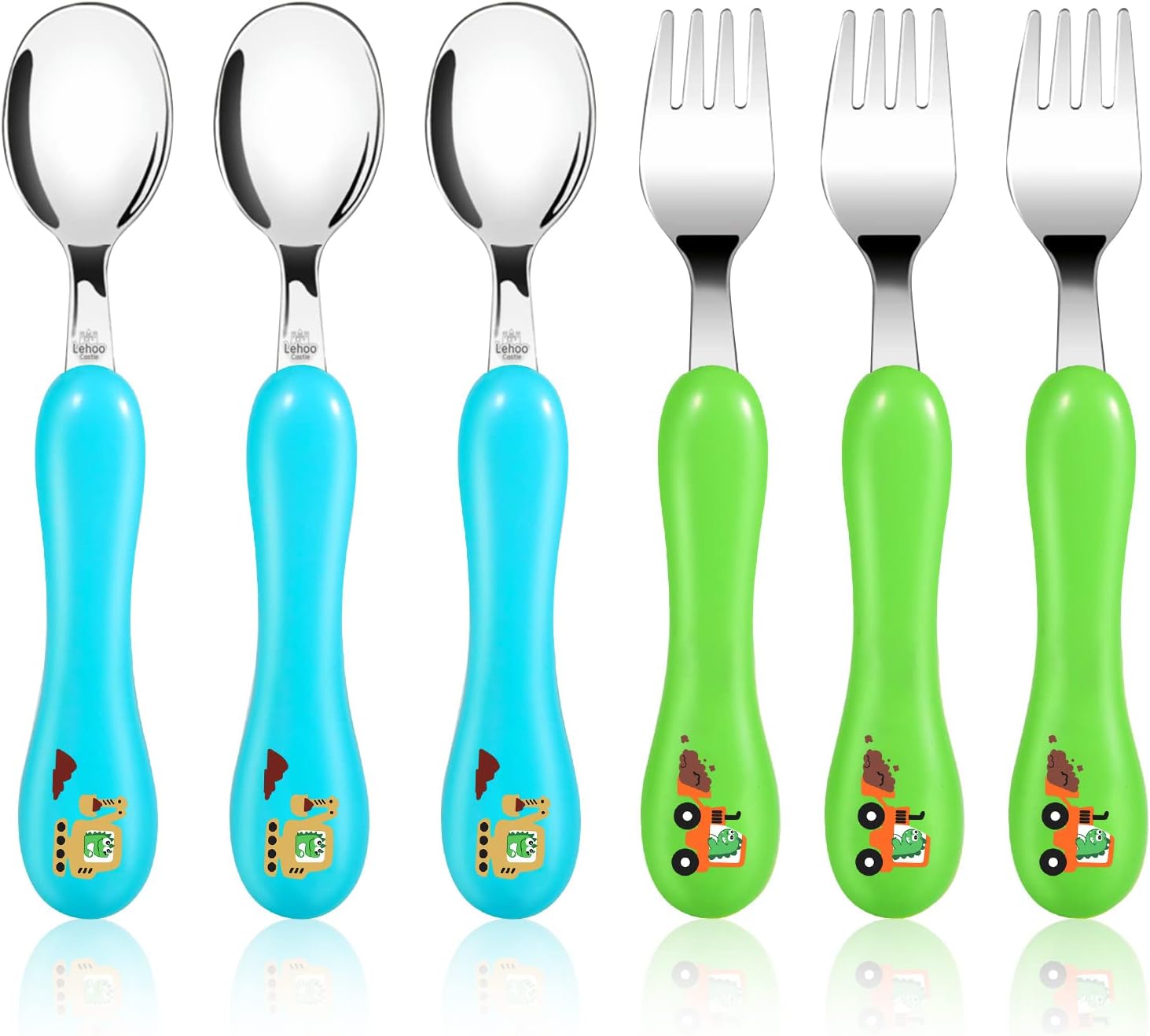Lehoo Castle Toddler Fork and Spoon Set, 6pcs Stainless Steel Children’s Cutlery Kids Cutlery Flatware, Incudes3 x Spoons, 3 x Forks (No Knives