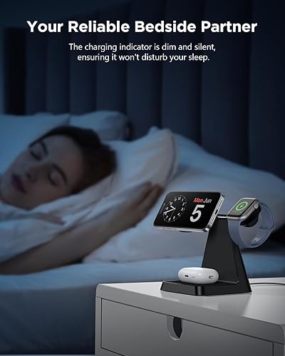 Miniatura 7 de Estación de carga inalámbrica magnética 2025: Base de carga giratoria 3 en 1 para múltiples dispositivos Apple - Soporte de cargador para iPhone 16