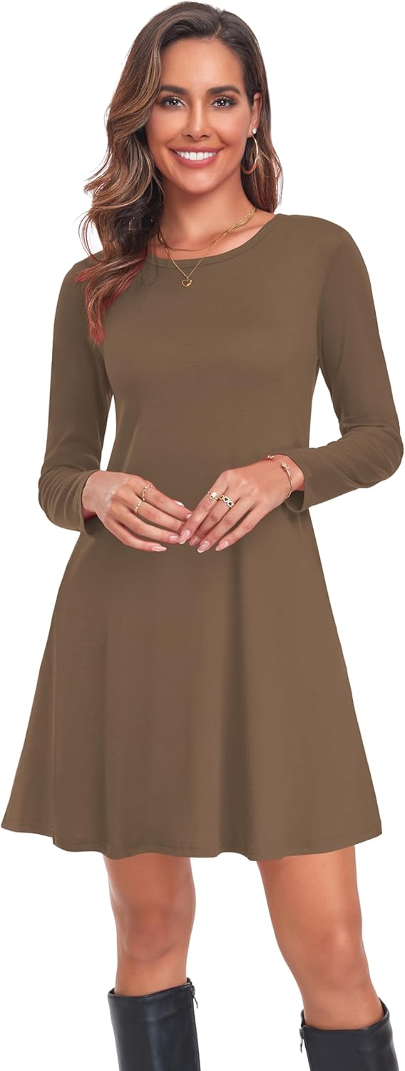 Moskill Long Sleeve Tshirt Dresses for Women with Pockets Casual Loose Swing Dress - Image 2