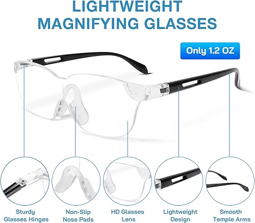 Miniatura 2 de 1 par de lupas 200% para trabajo cercano, lupa manos libres, pasatiempos, manualidades, lectura, joyería, reparación de costura para mujeres y