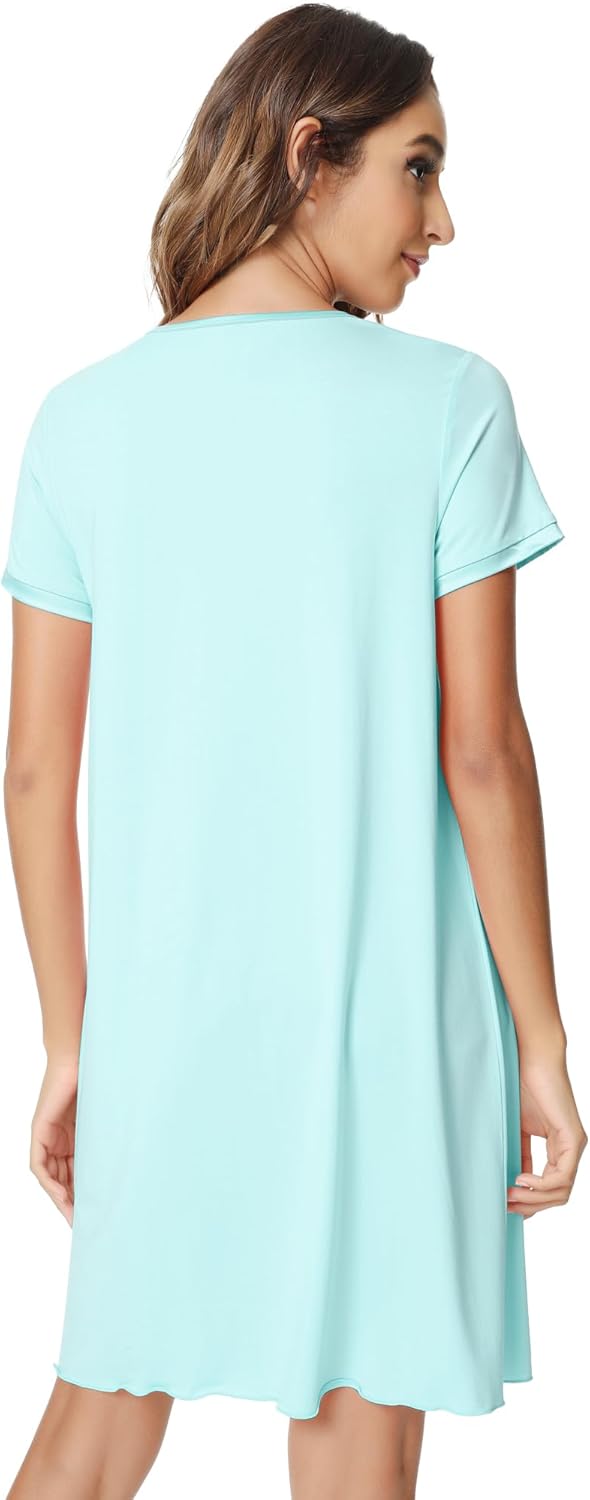NACHILA Nightgowns for Women-Viscose Made from Bamboo, Short Sleeve Nightshirt Pleated Sleepshirts Soft Sleepwear - Image 3