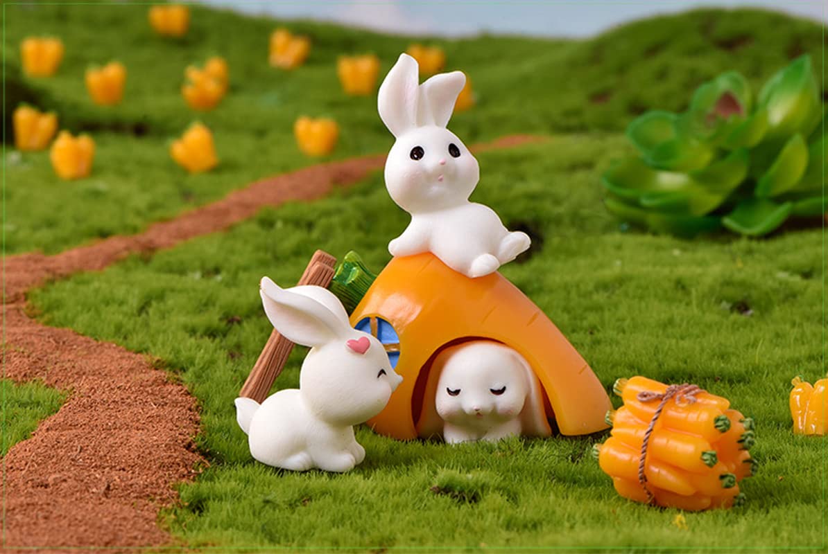 DSBGKJI Rabbit Carrot Figures, Mini Bunny Figurines Resin Animals Toy Fairy Garden Accessories for Kids, Landscape Ornaments Miniature Garden Decor Potted Plant,Cake Topper Decoration