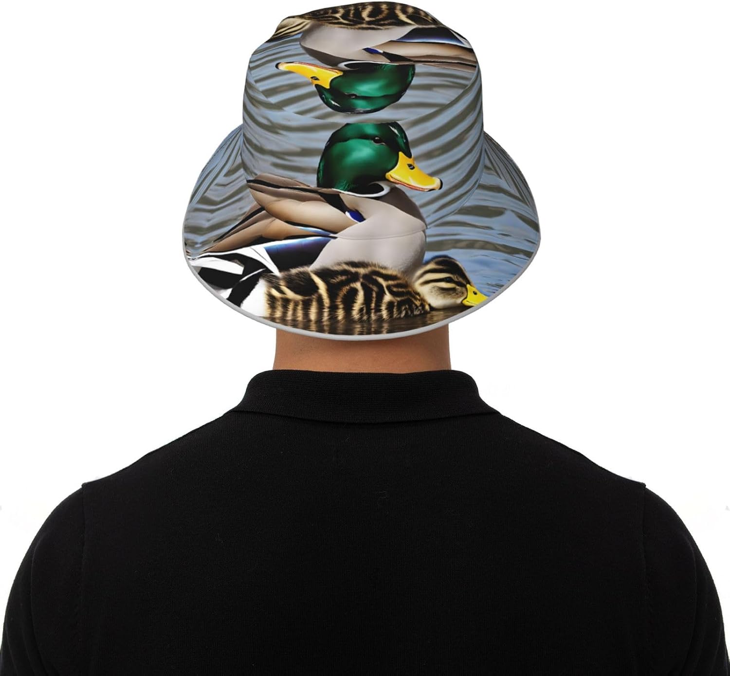 (Mallard Duck) Reflective Reversible Bucket Hat Foldable Breathable Stylish Two-Way Wear for Outdoor Travel Daily Activities Black