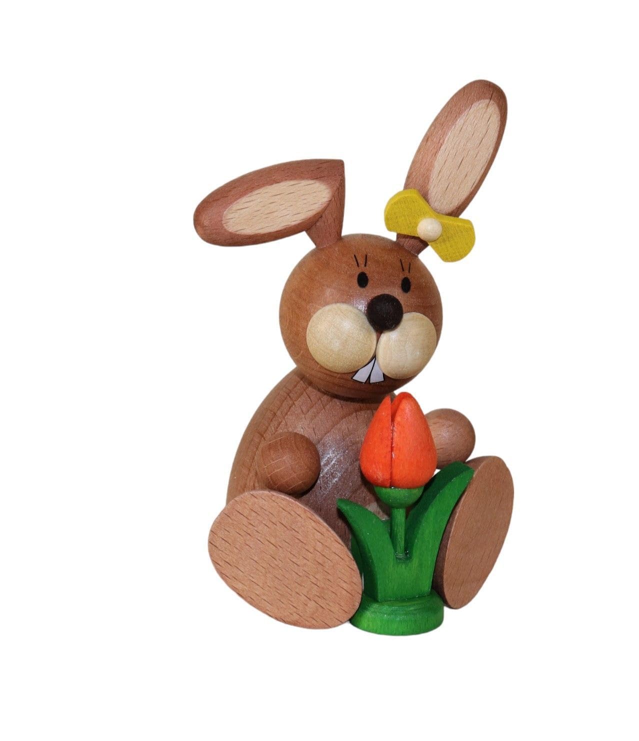 Lapin de Pâques assis avec tulipe 11 cm pour décoration de table