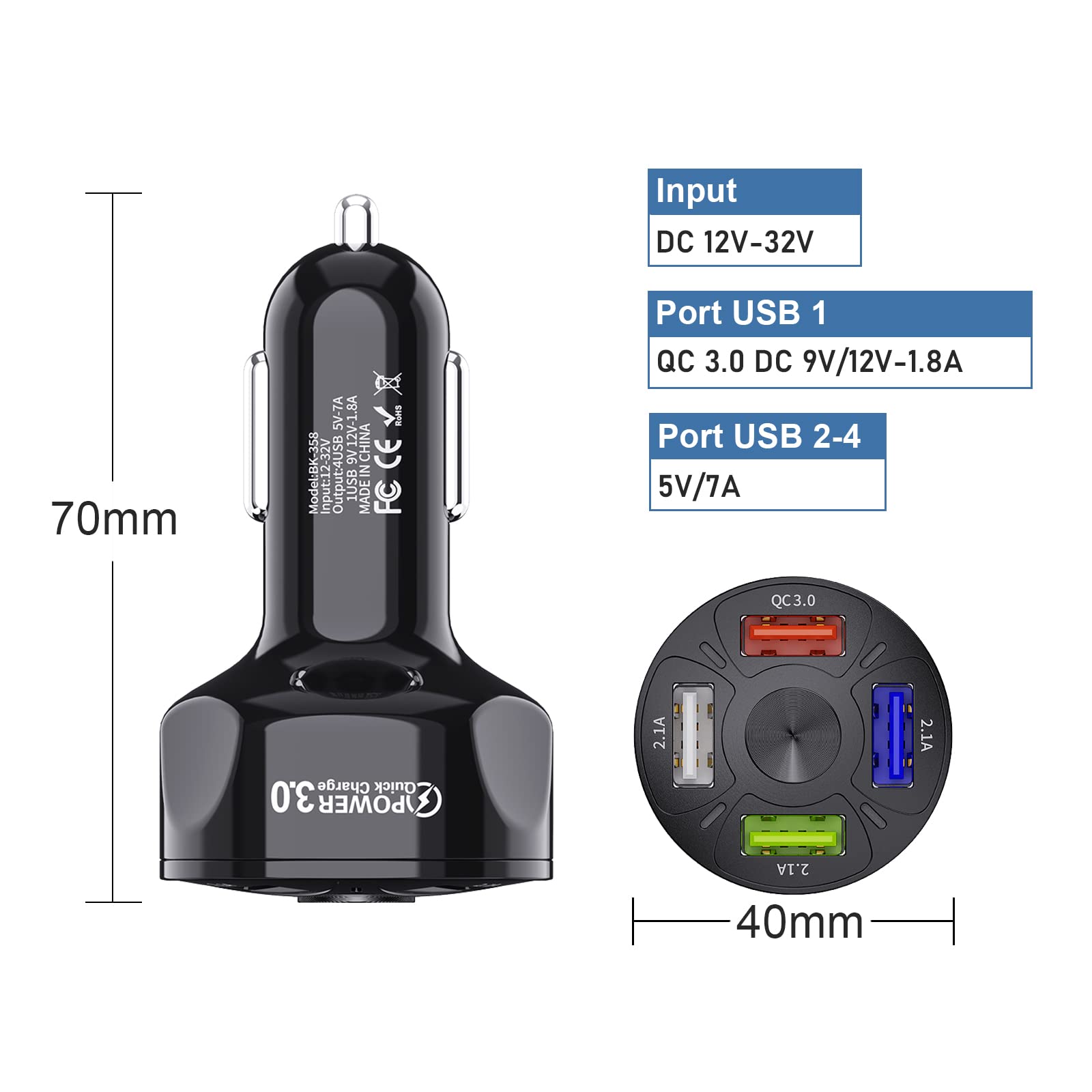 Caricatore Auto USB Cellulare 4 Porte, Accessori Caricabatterie Presa Accendisigari Compatibile Con Smartphone,Tablet, iPhone,Samsung,Huawei,Xiaomi (Confezione da 2)