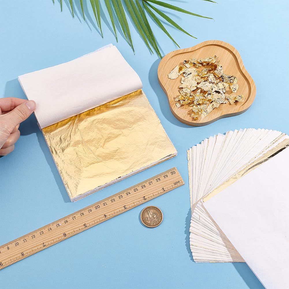 Beebeecraft 100Pcs 5.5x5.5in Gold Leaf Sheet for Crafts Metallic Leaf Sheet