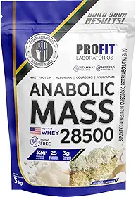 Hipercalóricos Anabolic Mass 28500 Bulking Refil 3kg- Profit Laboratórios (3000g, Leite Ninõ)