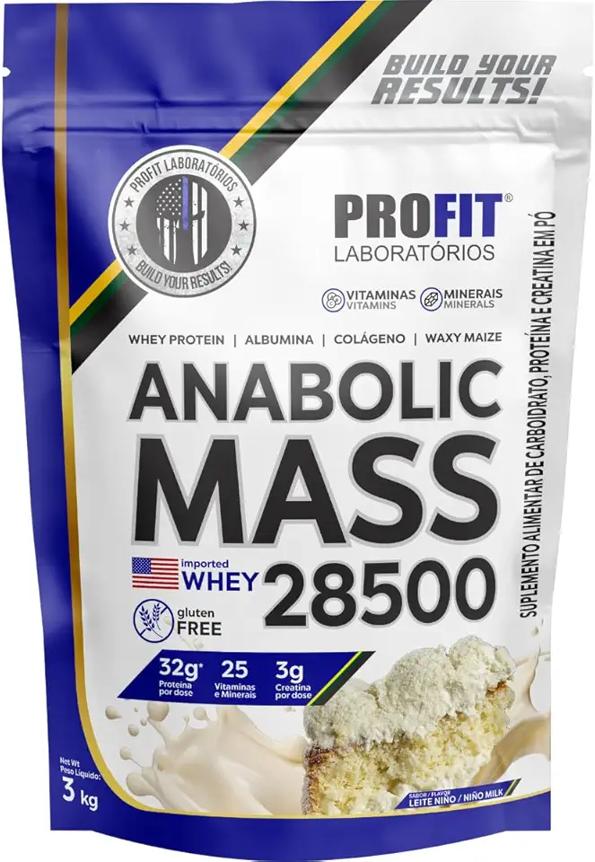 Hipercalóricos Anabolic Mass 28500 Bulking Refil 3kg- Profit Laboratórios (3000g, Leite Ninõ)