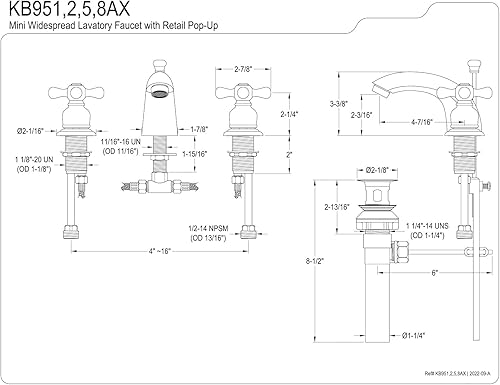 Miniatura 2 de Kingston Brass KB955AX - Grifo de baño victoriano mini generalizado, alcance de boquilla de 4-12 pulgadas, bronce aceitado