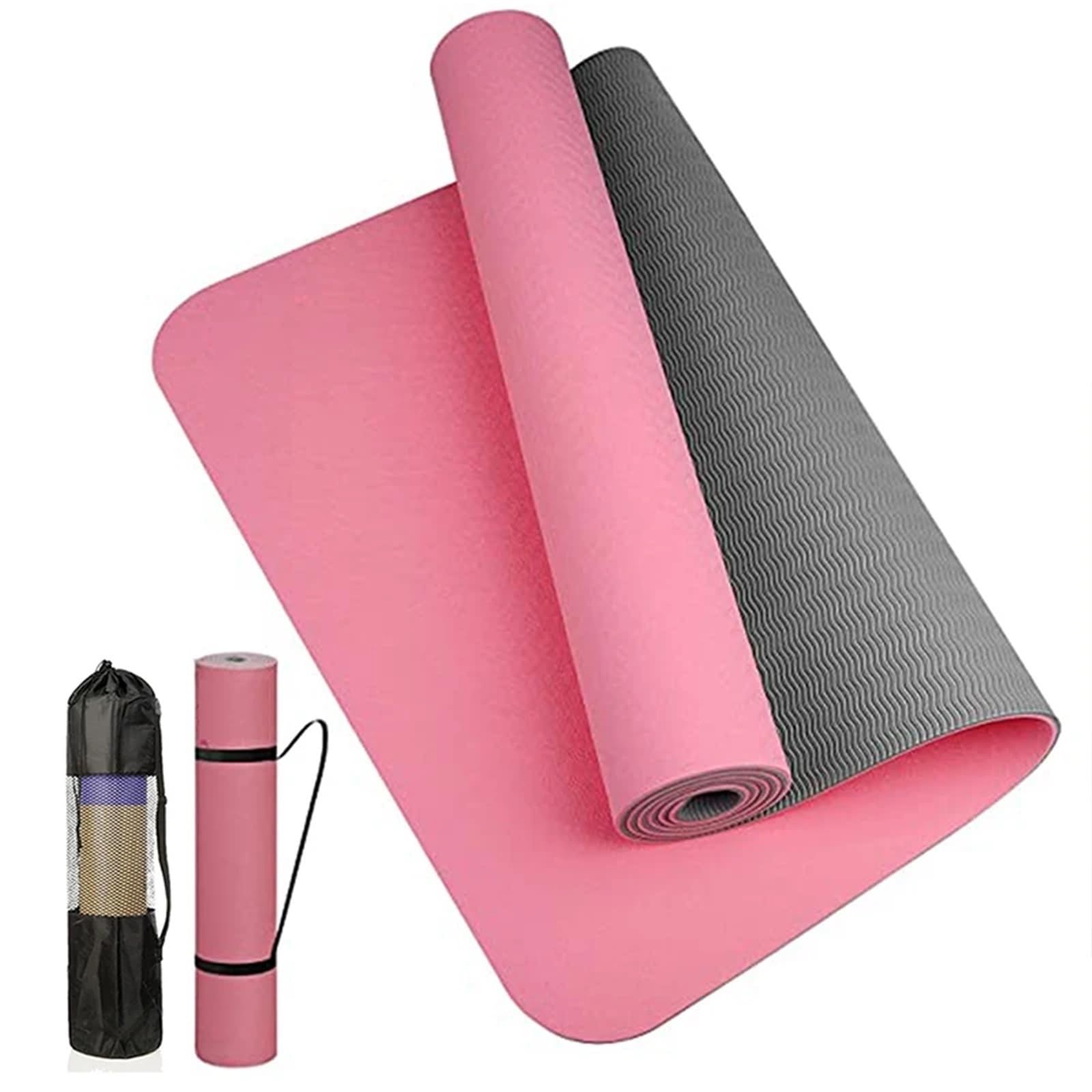 Tappetini Yoga Tappetino Yoga Spesso Bicolore, Antiscivolo, Movimento for Il Fitness nella casa del Pad(Pink Grey)