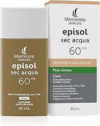 Mantecorp - Protetor Solar Episol Sec Acqua FPS 60 Claro - Base Aquosa Ultraleve com Cor - Proteção e Controle da Oleosidade - 40ml